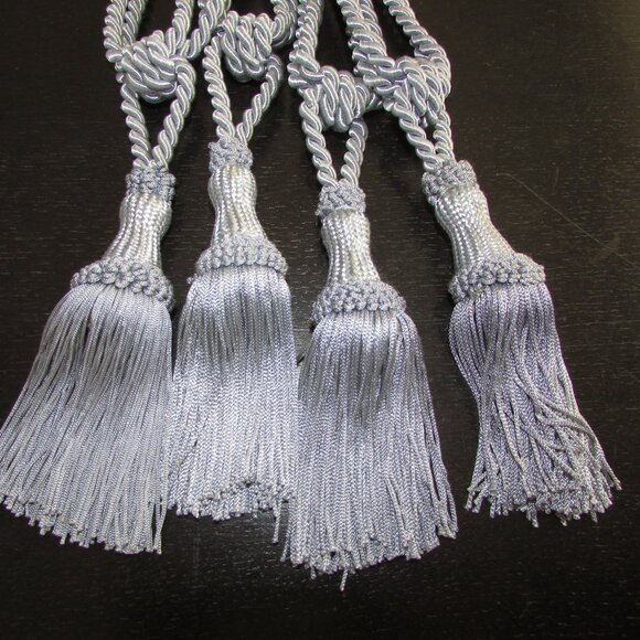 Silver Silky Curtain Tie Back Tassels x 4 - Picture 1 of 10